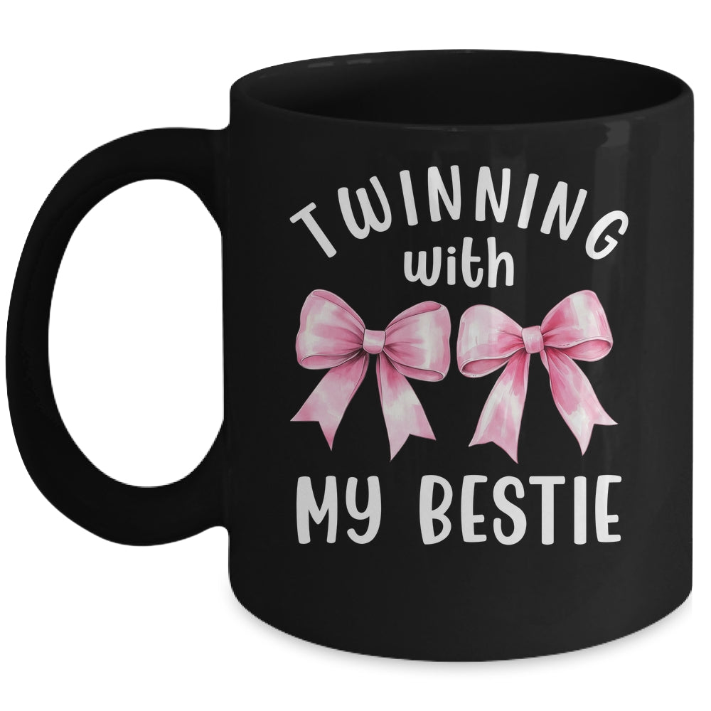 Pink Bow Twinning With My Bestie Twin Matching Twins Friends Mug | siriusteestore