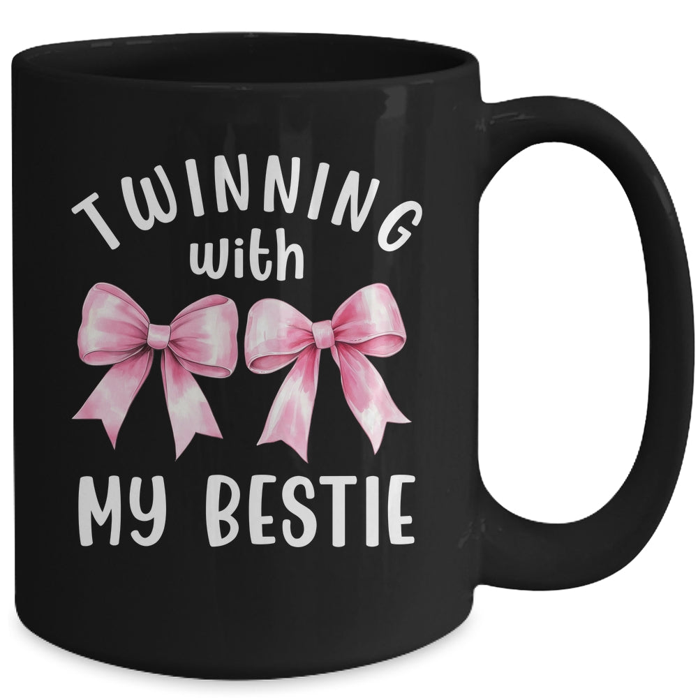 Pink Bow Twinning With My Bestie Twin Matching Twins Friends Mug | siriusteestore