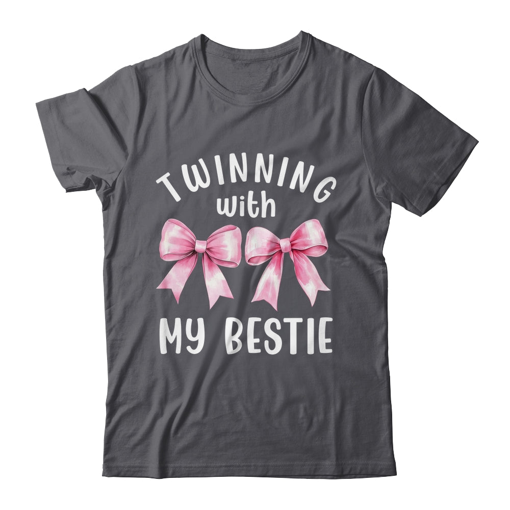 Pink Bow Twinning With My Bestie Twin Matching Twins Friends Shirt & Tank Top | siriusteestore