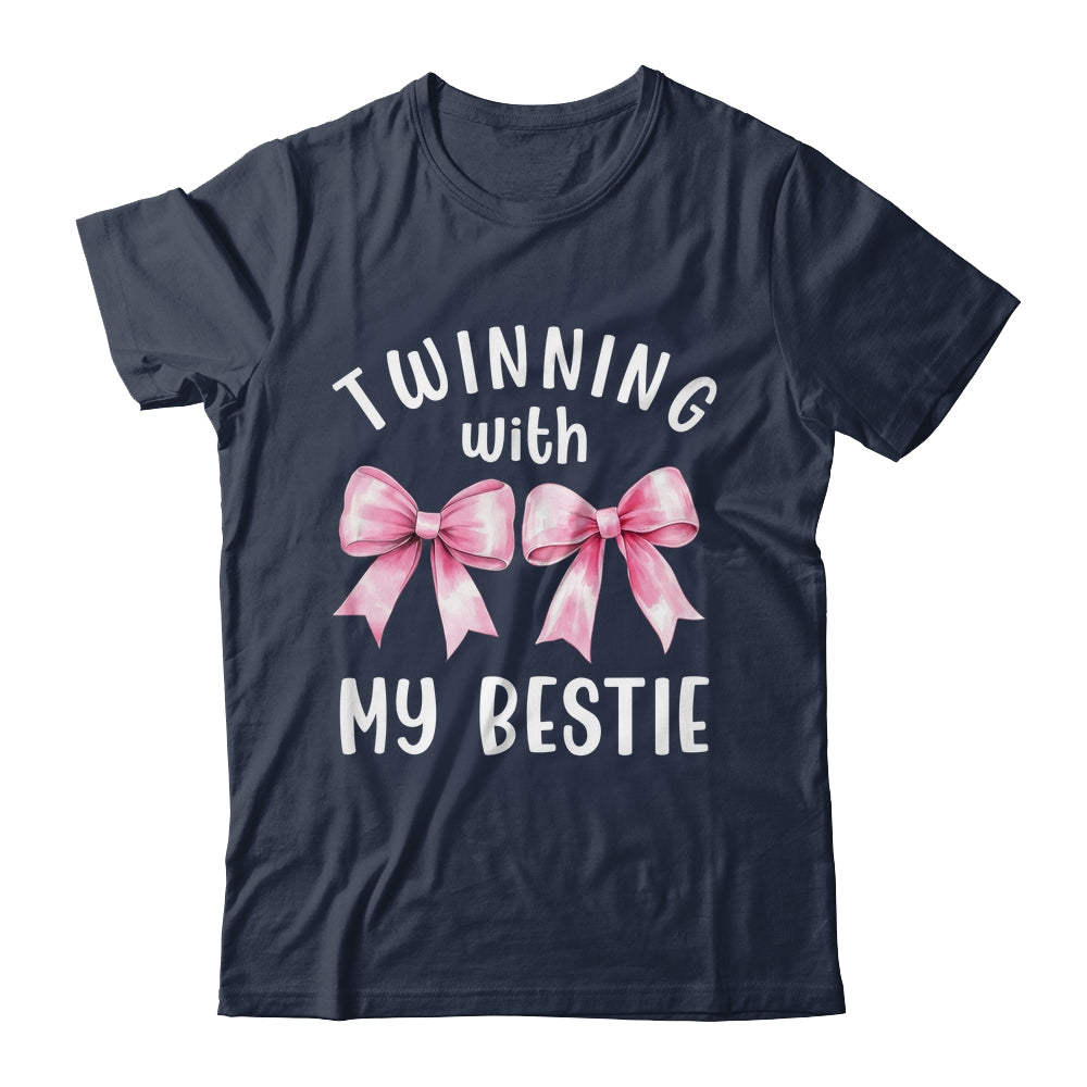 Pink Bow Twinning With My Bestie Twin Matching Twins Friends Shirt & Tank Top | siriusteestore