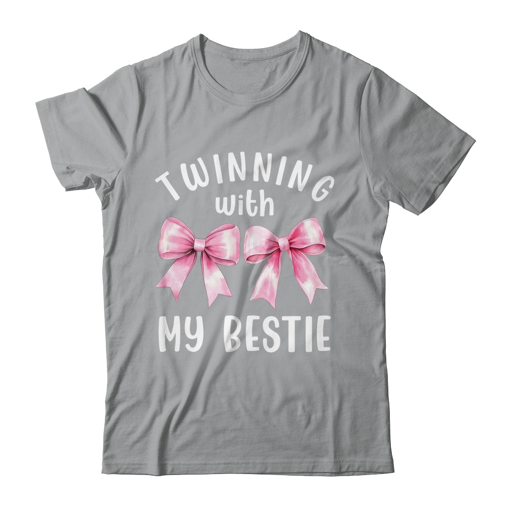 Pink Bow Twinning With My Bestie Twin Matching Twins Friends Shirt & Tank Top | siriusteestore