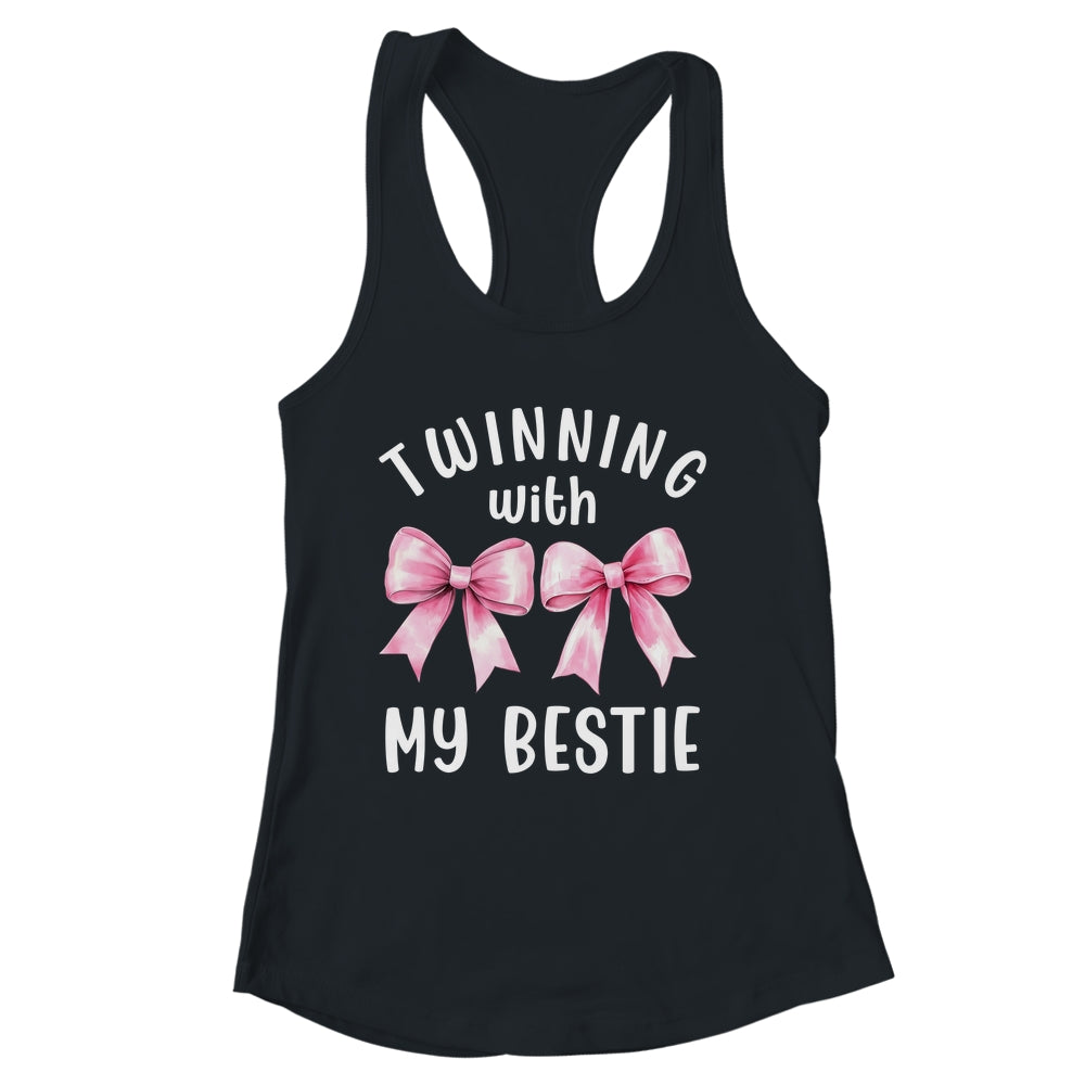 Pink Bow Twinning With My Bestie Twin Matching Twins Friends Shirt & Tank Top | siriusteestore