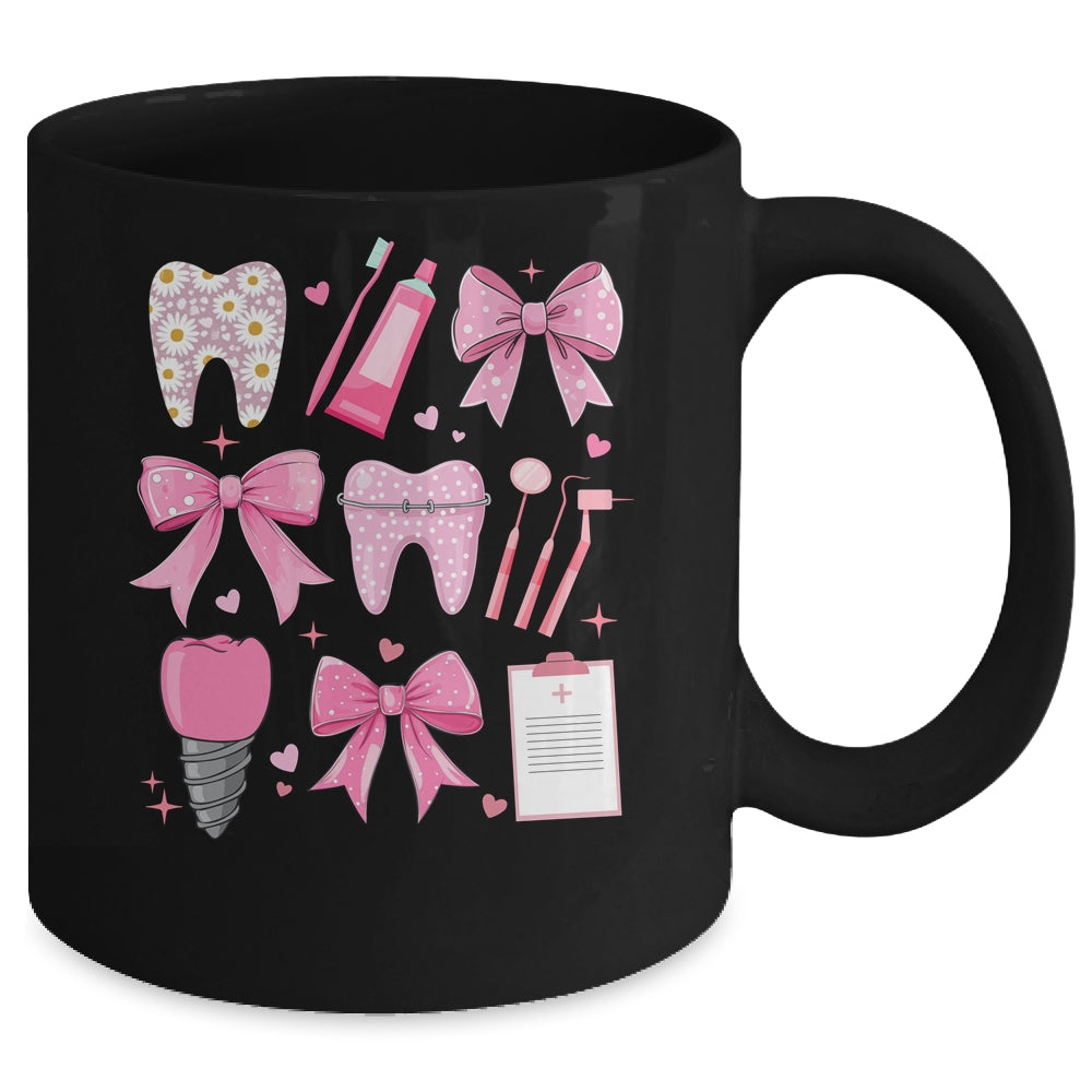 Pink Coquette Bow Cute Teeth Dentist Squad Dental Assistant Mug | siriusteestore