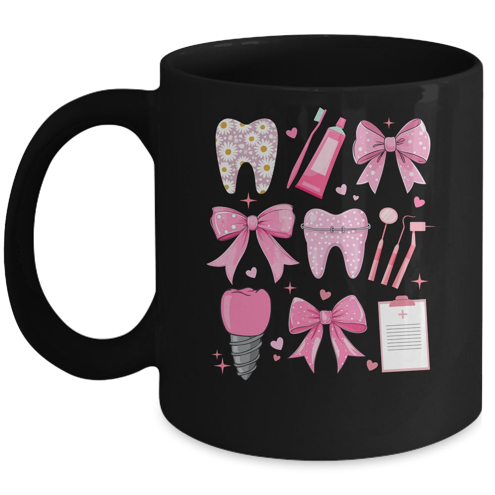 Pink Coquette Bow Cute Teeth Dentist Squad Dental Assistant Mug | siriusteestore