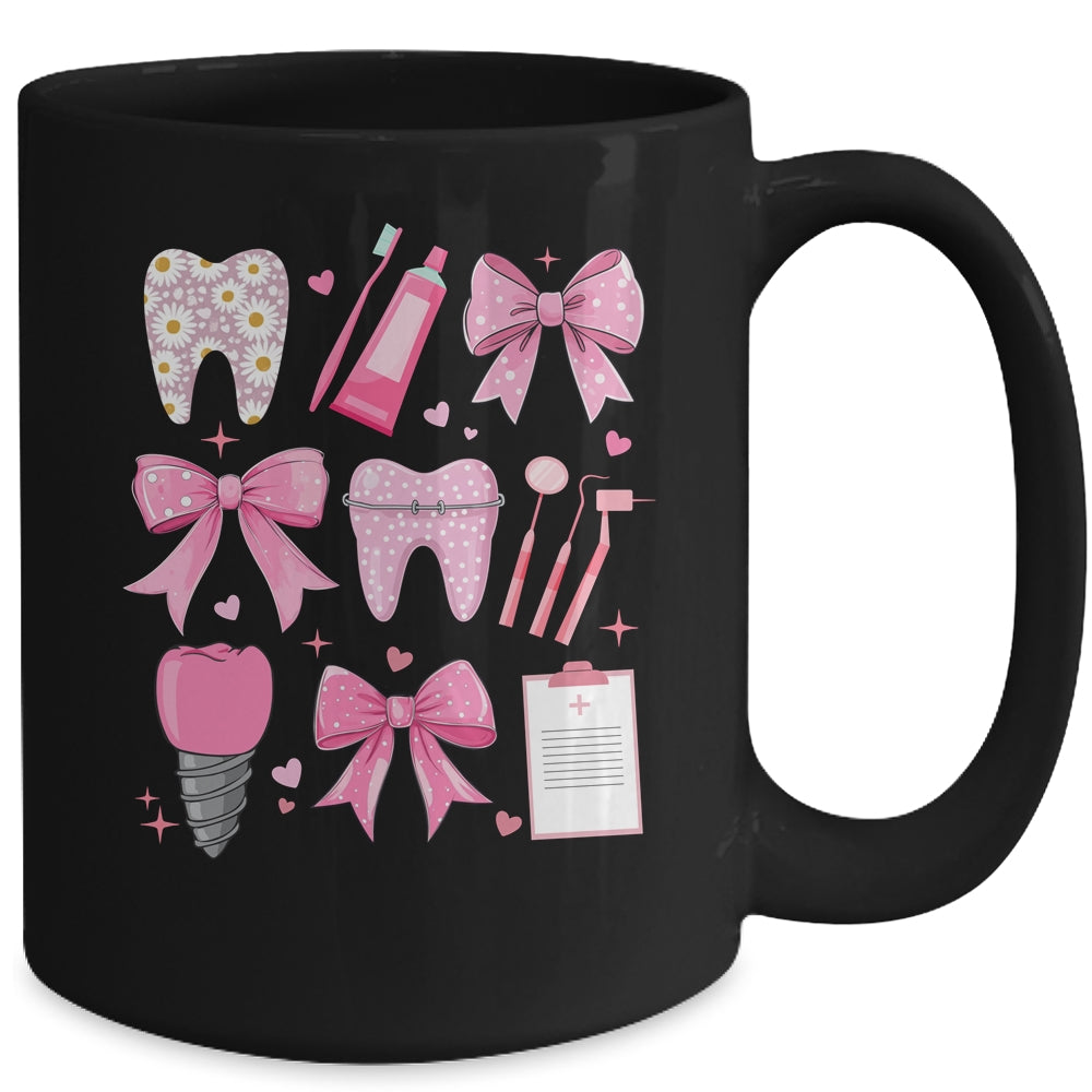 Pink Coquette Bow Cute Teeth Dentist Squad Dental Assistant Mug | siriusteestore