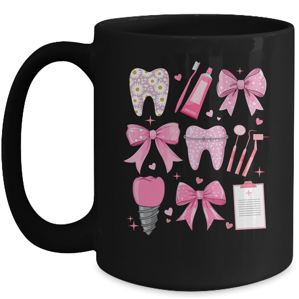 Pink Coquette Bow Cute Teeth Dentist Squad Dental Assistant Mug | siriusteestore