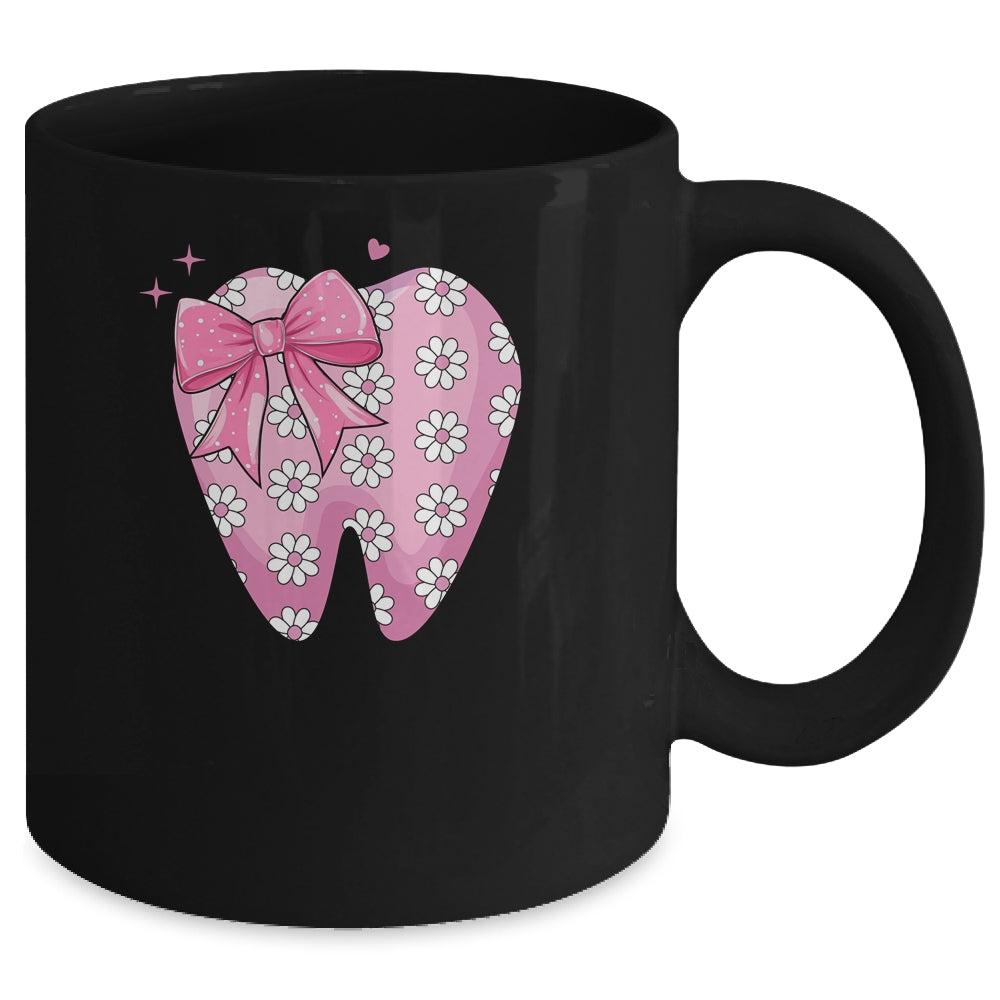 Pink Coquette Bow Dental Assistant Cute Teeth Dentist Squad Mug | siriusteestore