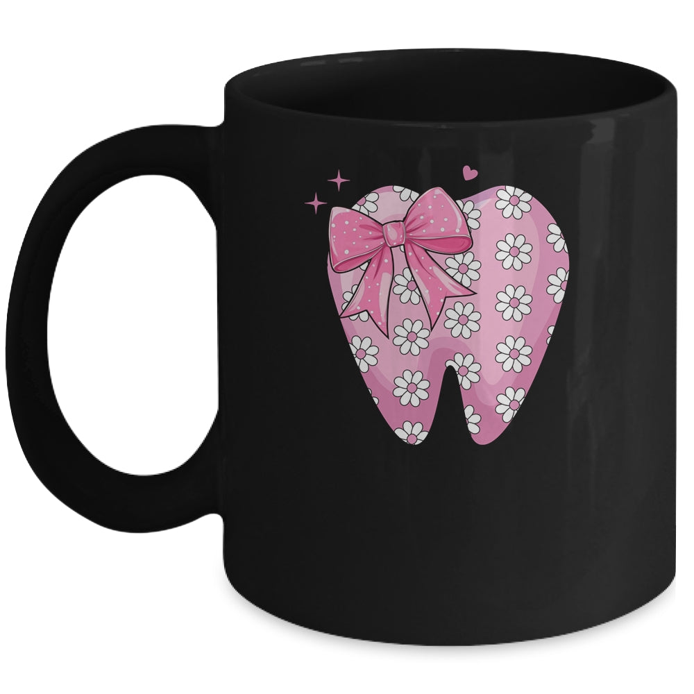 Pink Coquette Bow Dental Assistant Cute Teeth Dentist Squad Mug | siriusteestore