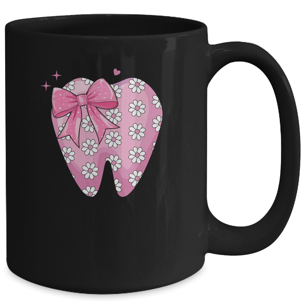 Pink Coquette Bow Dental Assistant Cute Teeth Dentist Squad Mug | siriusteestore
