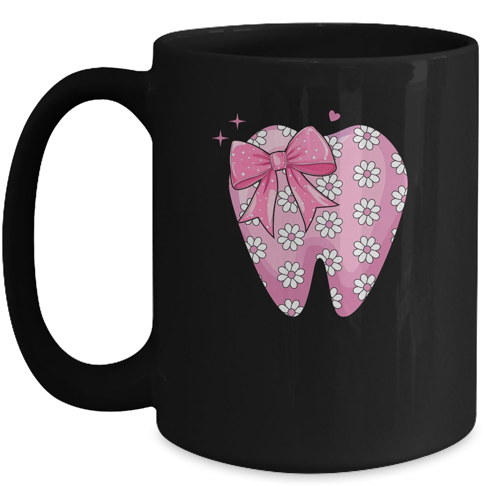 Pink Coquette Bow Dental Assistant Cute Teeth Dentist Squad Mug | siriusteestore