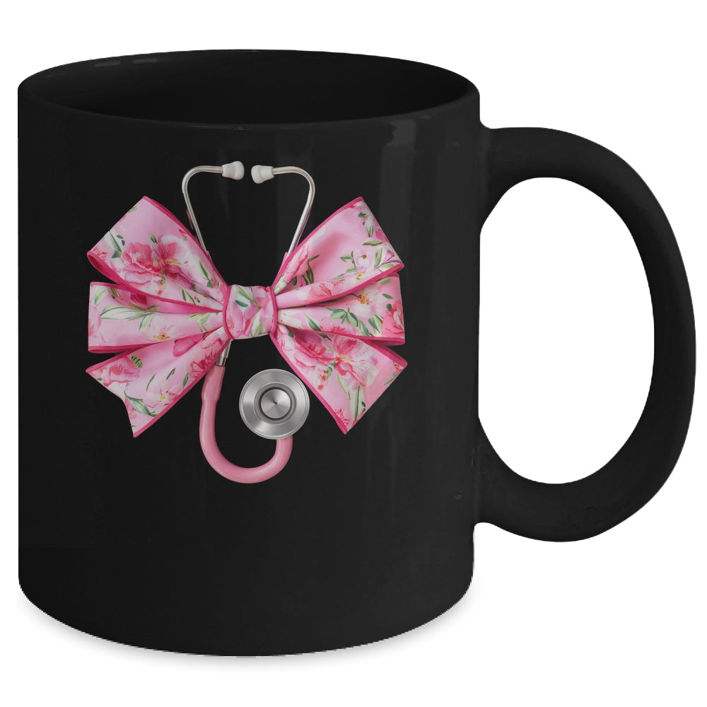 Pink Coquette Nurse Stethoscope Bow Nurse Appreciation Mug | siriusteestore