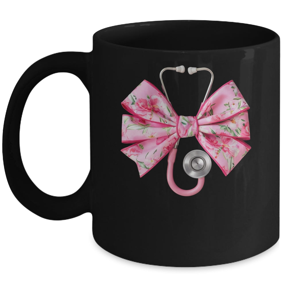 Pink Coquette Nurse Stethoscope Bow Nurse Appreciation Mug | siriusteestore