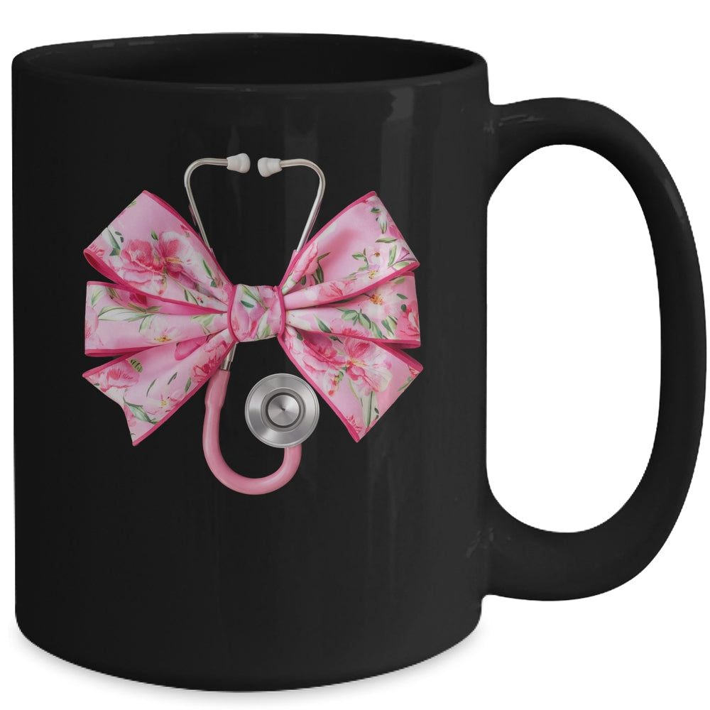 Pink Coquette Nurse Stethoscope Bow Nurse Appreciation Mug | siriusteestore