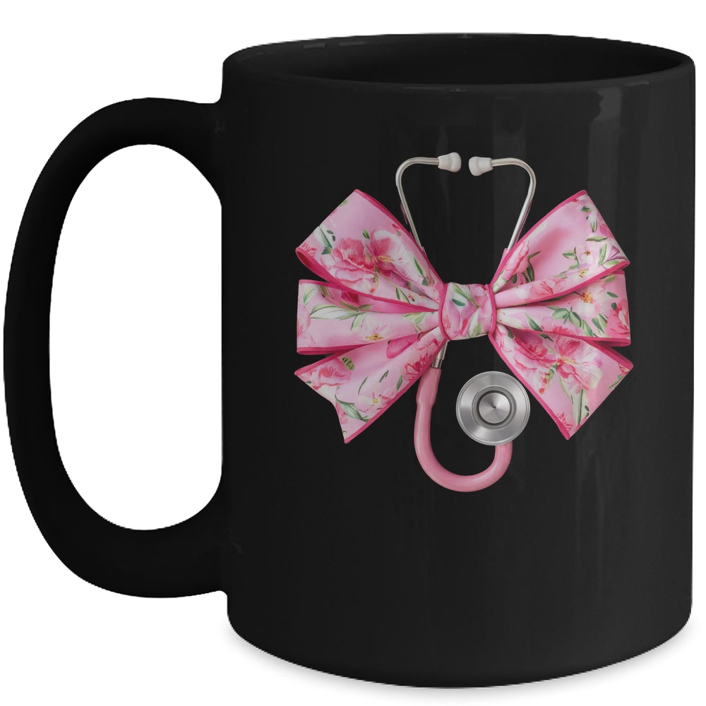 Pink Coquette Nurse Stethoscope Bow Nurse Appreciation Mug | siriusteestore