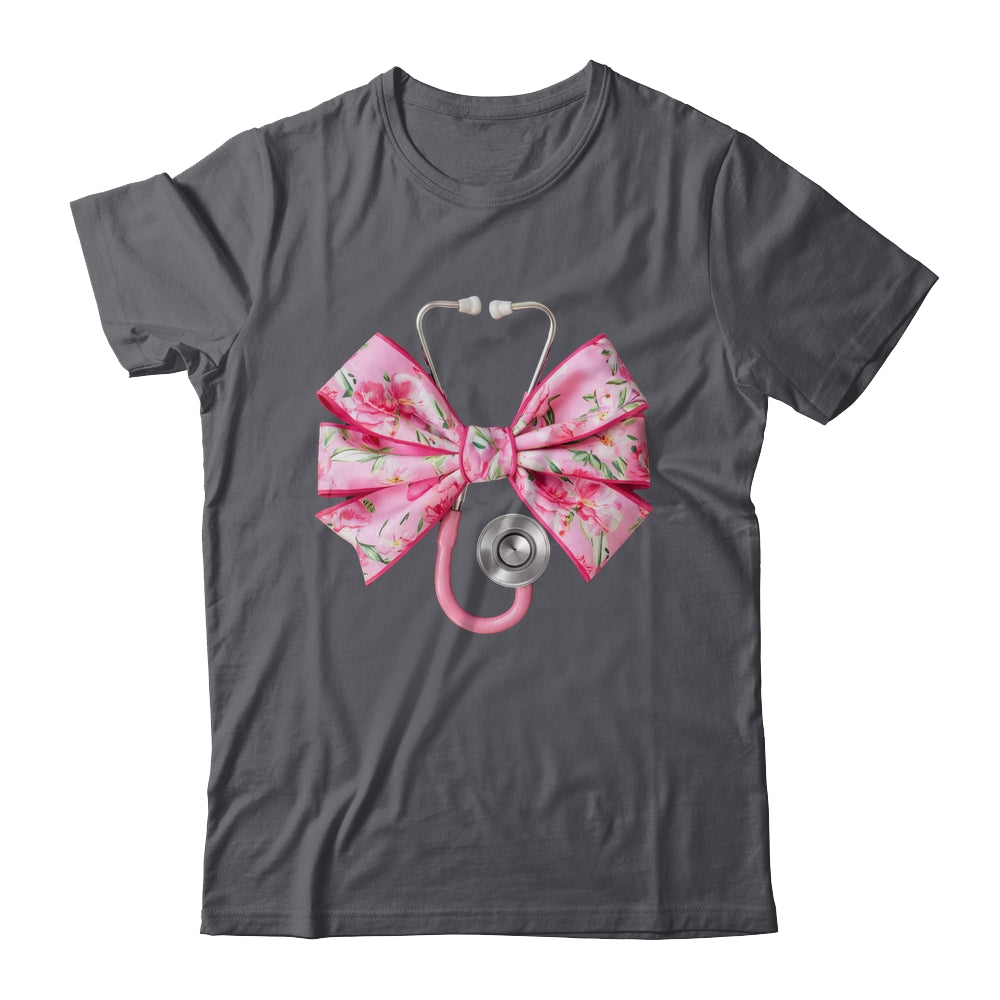 Pink Coquette Nurse Stethoscope Bow Nurse Appreciation Shirt & Tank Top | siriusteestore