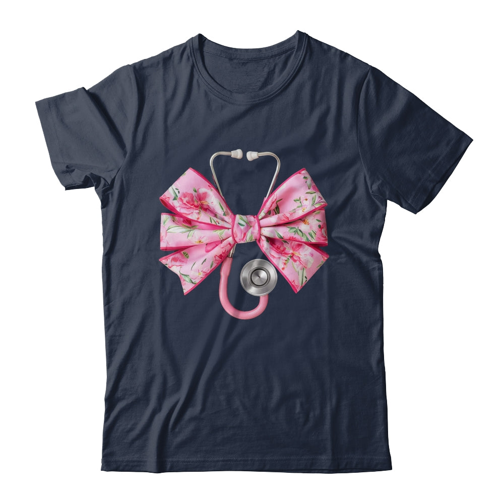 Pink Coquette Nurse Stethoscope Bow Nurse Appreciation Shirt & Tank Top | siriusteestore