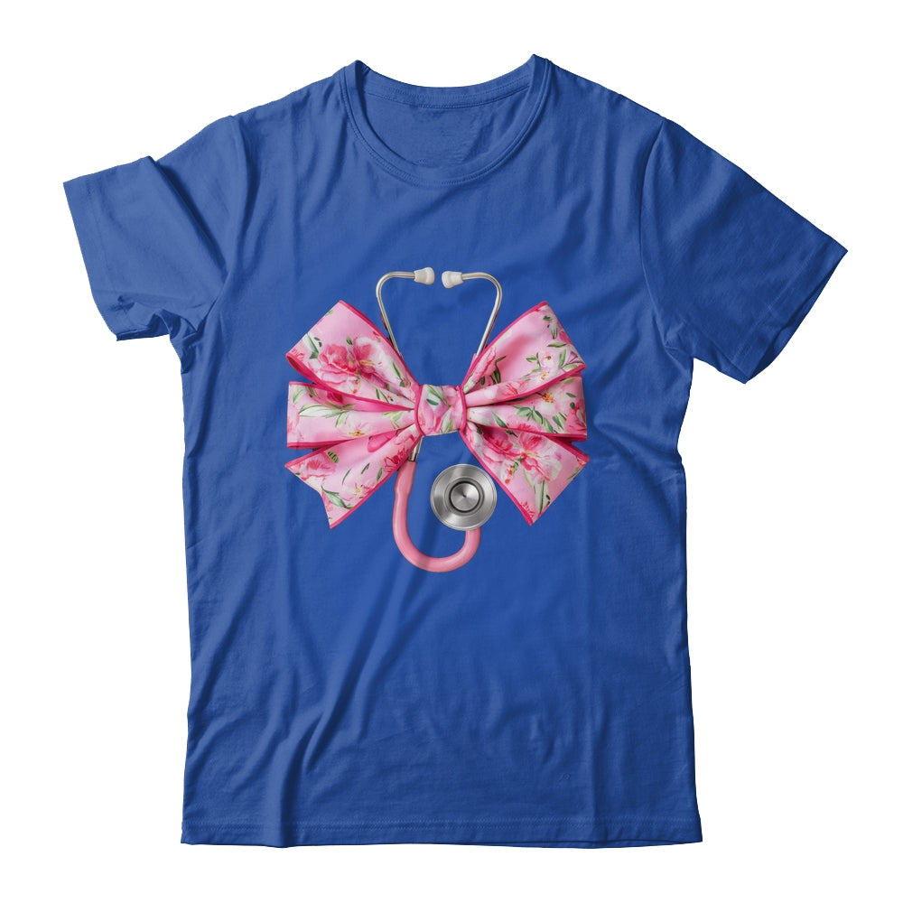 Pink Coquette Nurse Stethoscope Bow Nurse Appreciation Shirt & Tank Top | siriusteestore