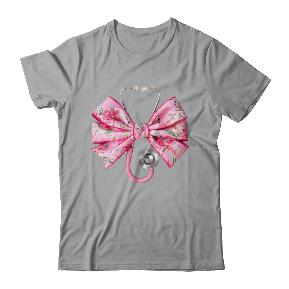 Pink Coquette Nurse Stethoscope Bow Nurse Appreciation Shirt & Tank Top | siriusteestore