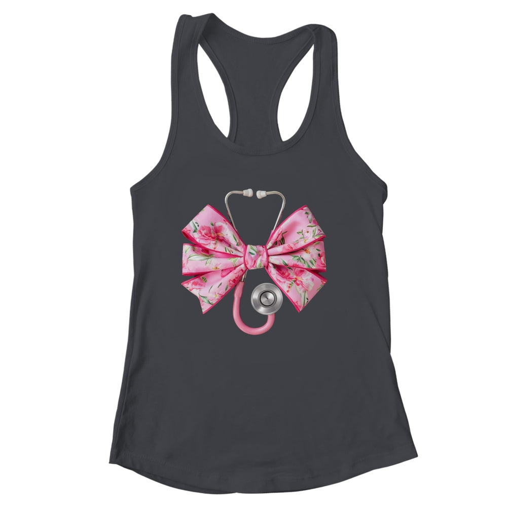 Pink Coquette Nurse Stethoscope Bow Nurse Appreciation Shirt & Tank Top | siriusteestore