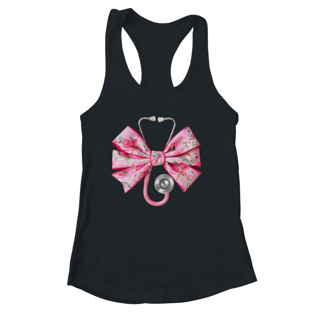 Pink Coquette Nurse Stethoscope Bow Nurse Appreciation Shirt & Tank Top | siriusteestore