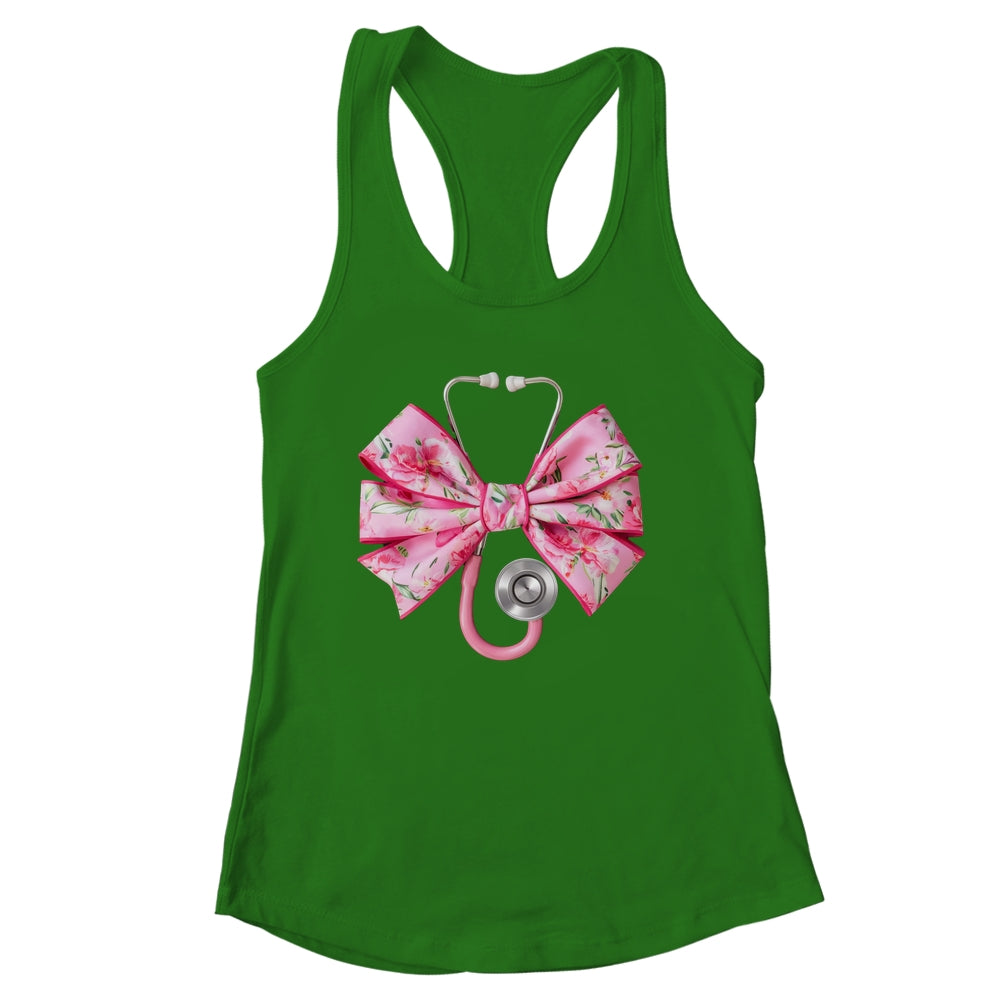 Pink Coquette Nurse Stethoscope Bow Nurse Appreciation Shirt & Tank Top | siriusteestore
