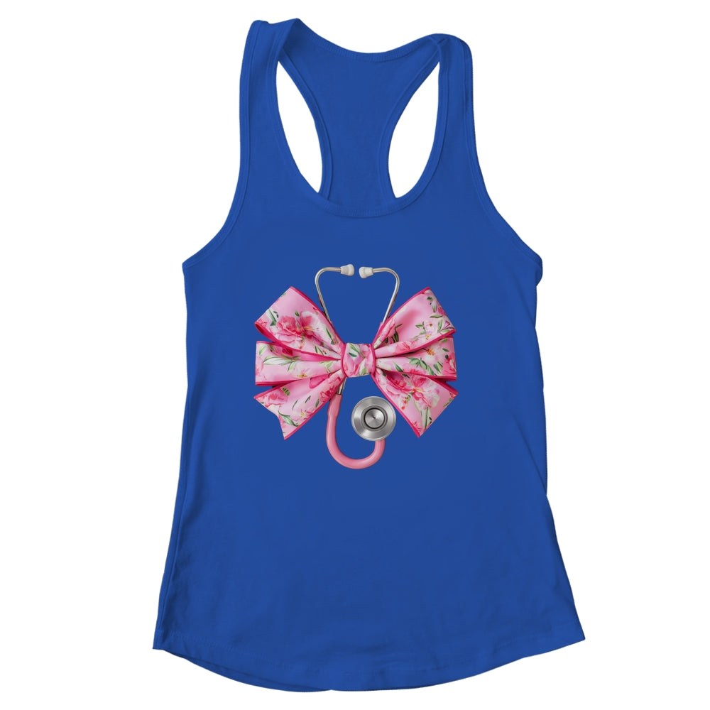 Pink Coquette Nurse Stethoscope Bow Nurse Appreciation Shirt & Tank Top | siriusteestore