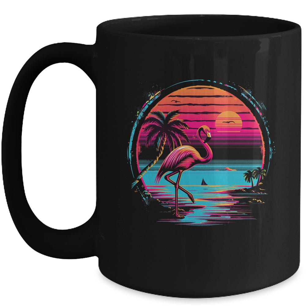 Pink Flamingo Beach Summer Vibes Palm Tree Tropical Summer Mug | siriusteestore