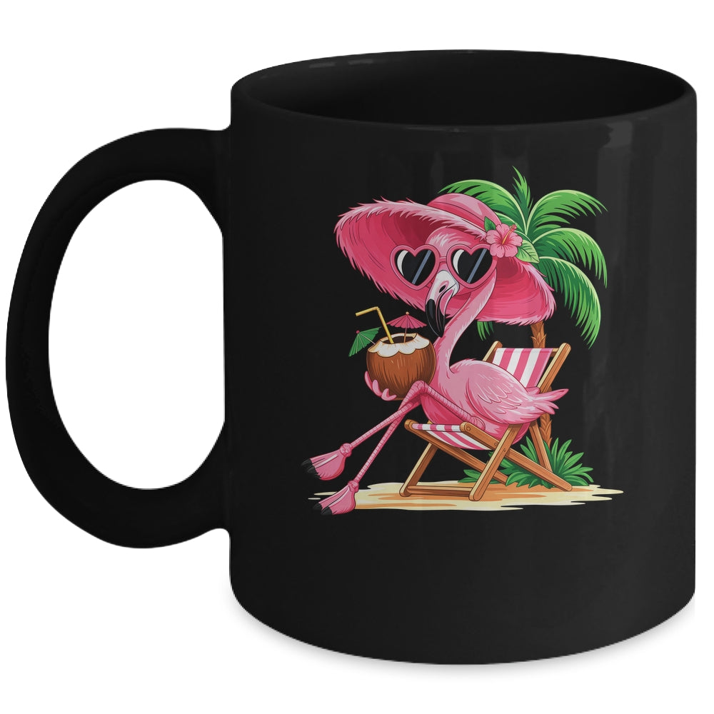 Pink Flamingo Summer Vibes Beach Palm Tree Summer Vacation Mug | siriusteestore