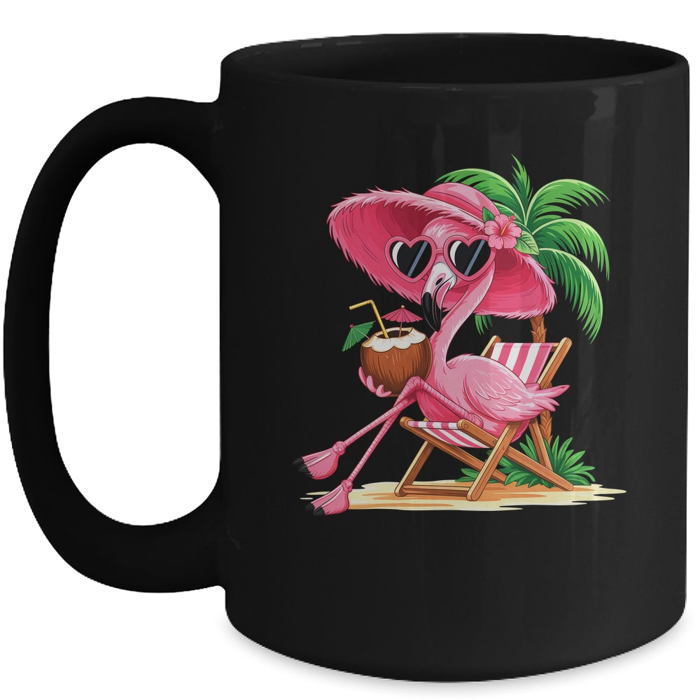 Pink Flamingo Summer Vibes Beach Palm Tree Summer Vacation Mug | siriusteestore