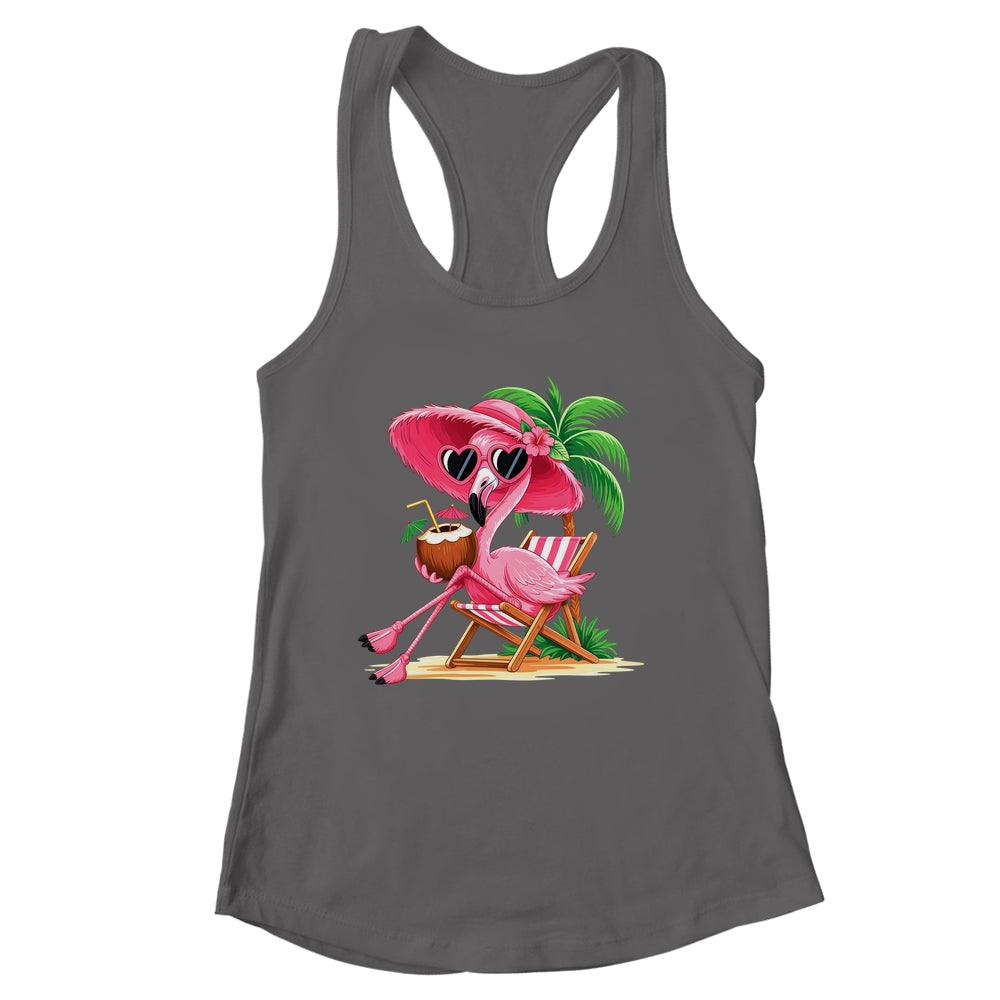 Pink Flamingo Summer Vibes Beach Palm Tree Summer Vacation Shirt & Tank Top | siriusteestore