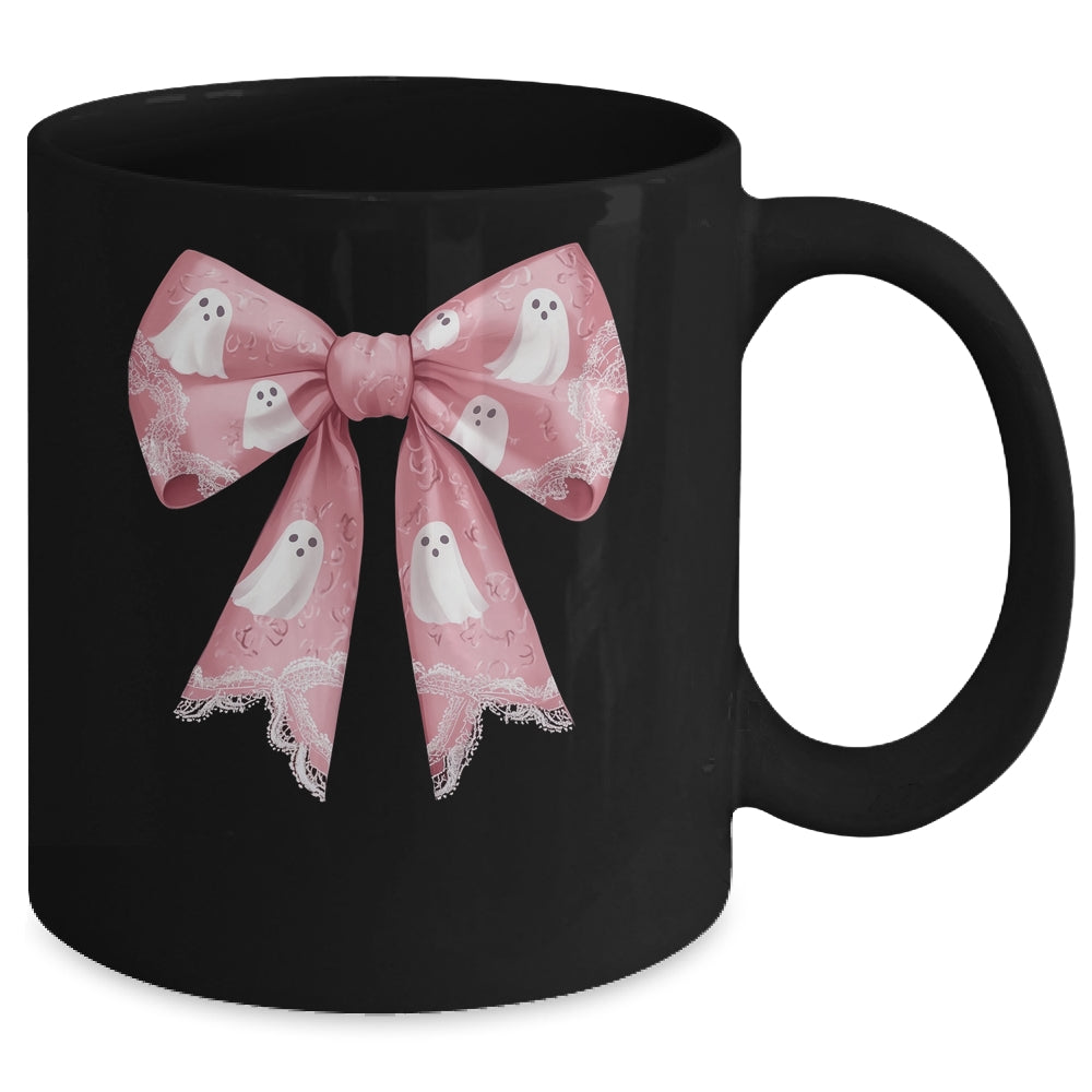 Pink Ghost Coquette Bow Halloween Spooky Season Womens Girls Mug | siriusteestore