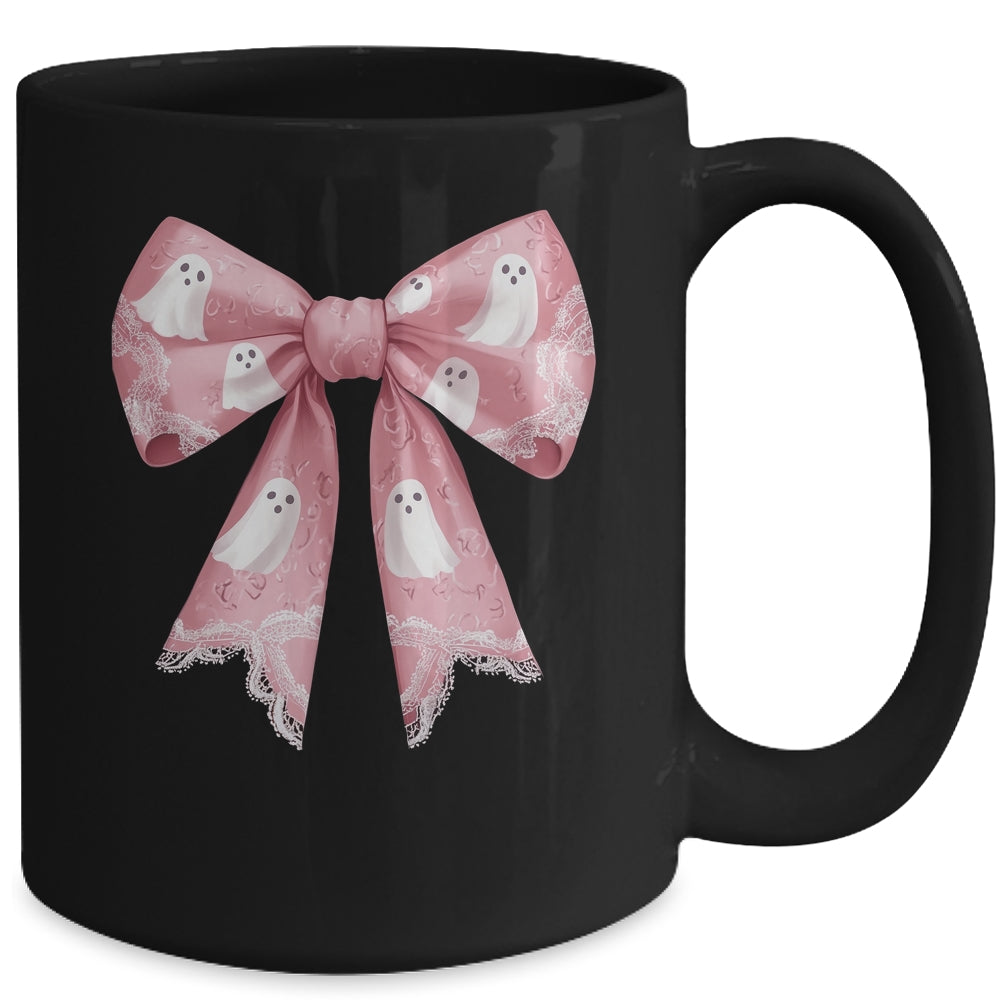 Pink Ghost Coquette Bow Halloween Spooky Season Womens Girls Mug | siriusteestore