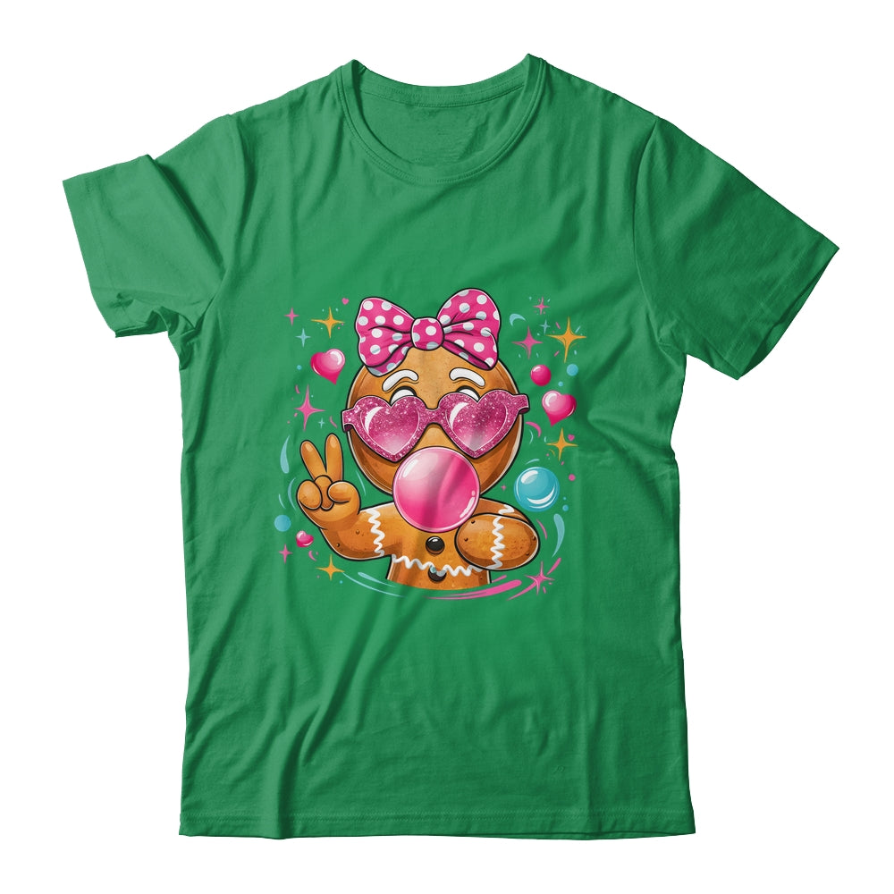 Pink Gingerbread Girl With Sunglasses Blowing Bubble Xmas Shirt & Sweatshirt | siriusteestore