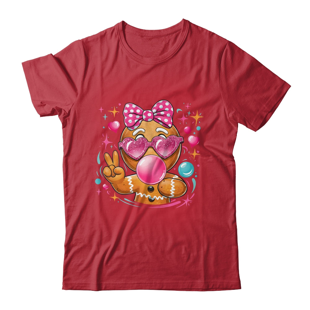 Pink Gingerbread Girl With Sunglasses Blowing Bubble Xmas Shirt & Sweatshirt | siriusteestore