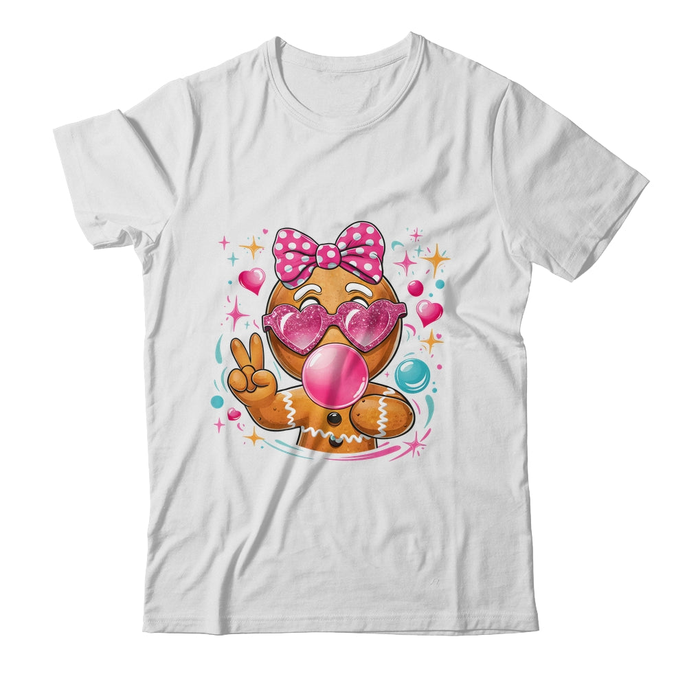 Pink Gingerbread Girl With Sunglasses Blowing Bubble Xmas Shirt & Sweatshirt | siriusteestore