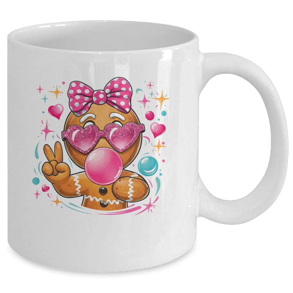 Pink Gingerbread Girl With Sunglasses Blowing Bubble Xmas Mug | siriusteestore