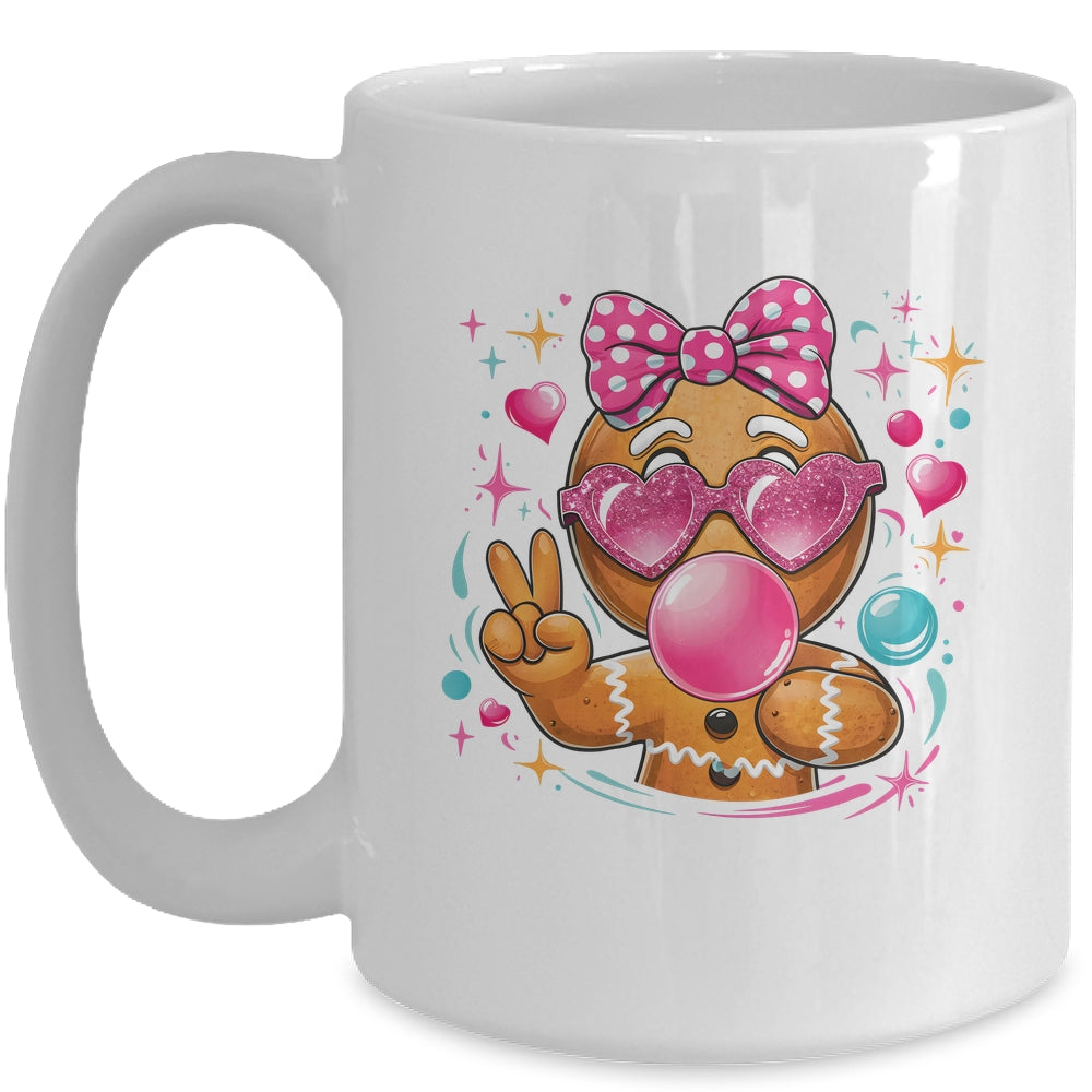 Pink Gingerbread Girl With Sunglasses Blowing Bubble Xmas Mug | siriusteestore