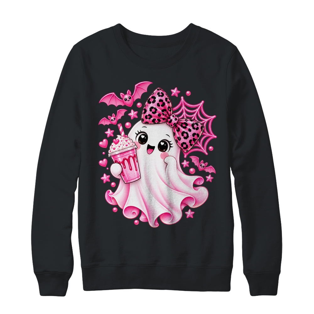 Pink Halloween Ghost Pumpkin Coffee Spooky Women Girls Shirt & Sweatshirt | siriusteestore