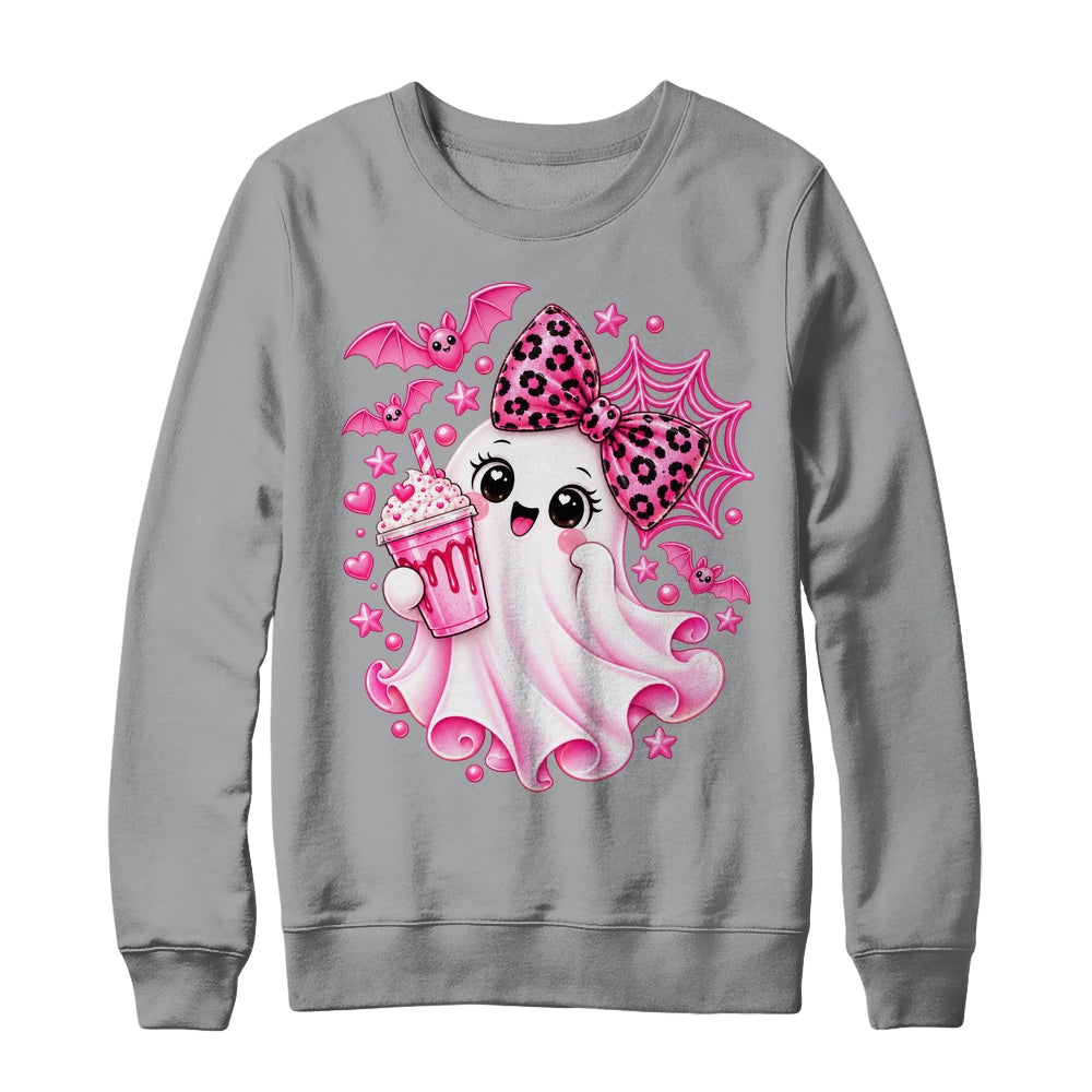 Pink Halloween Ghost Pumpkin Coffee Spooky Women Girls Shirt & Sweatshirt | siriusteestore