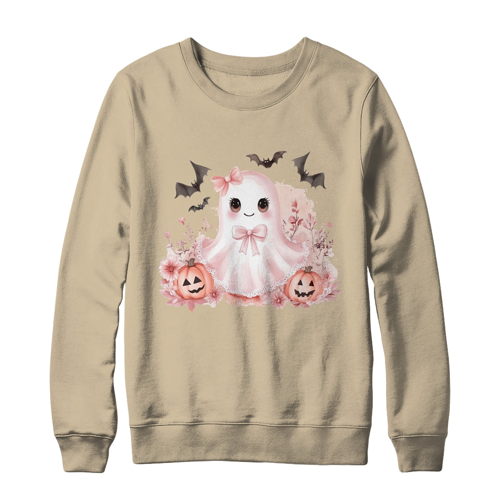 Pink Halloween Spooky Ghost Autumn Coquette Pink Girls Women Shirt & Sweatshirt | siriusteestore