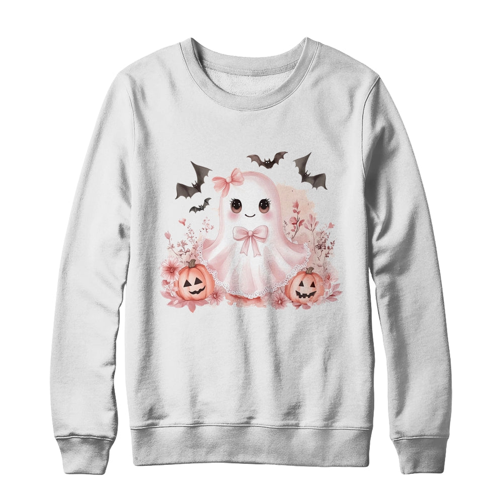 Pink Halloween Spooky Ghost Autumn Coquette Pink Girls Women Shirt & Sweatshirt | siriusteestore
