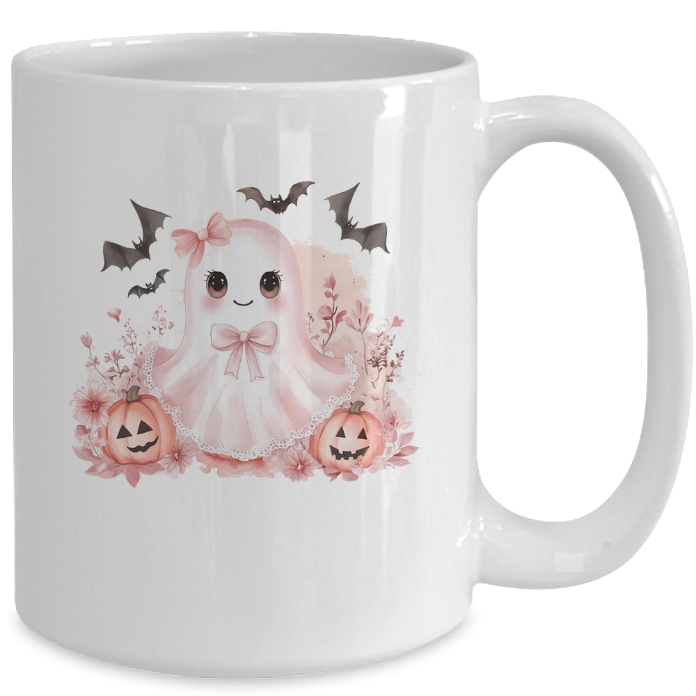 Pink Halloween Spooky Ghost Autumn Coquette Pink Girls Women Mug | siriusteestore