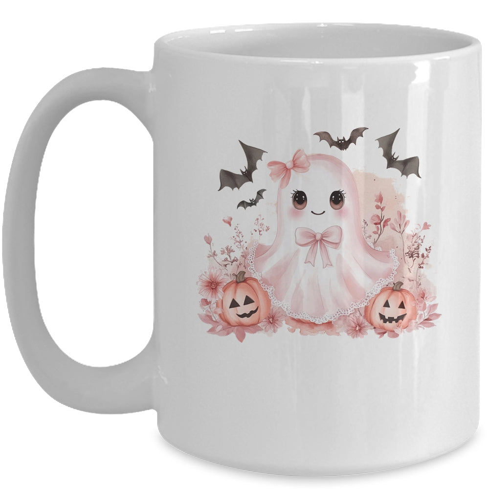 Pink Halloween Spooky Ghost Autumn Coquette Pink Girls Women Mug | siriusteestore