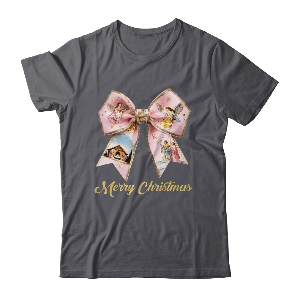 Pink Jesus Merry Christmas Coquette Bow Christmas Nativity Shirt & Sweatshirt | siriusteestore