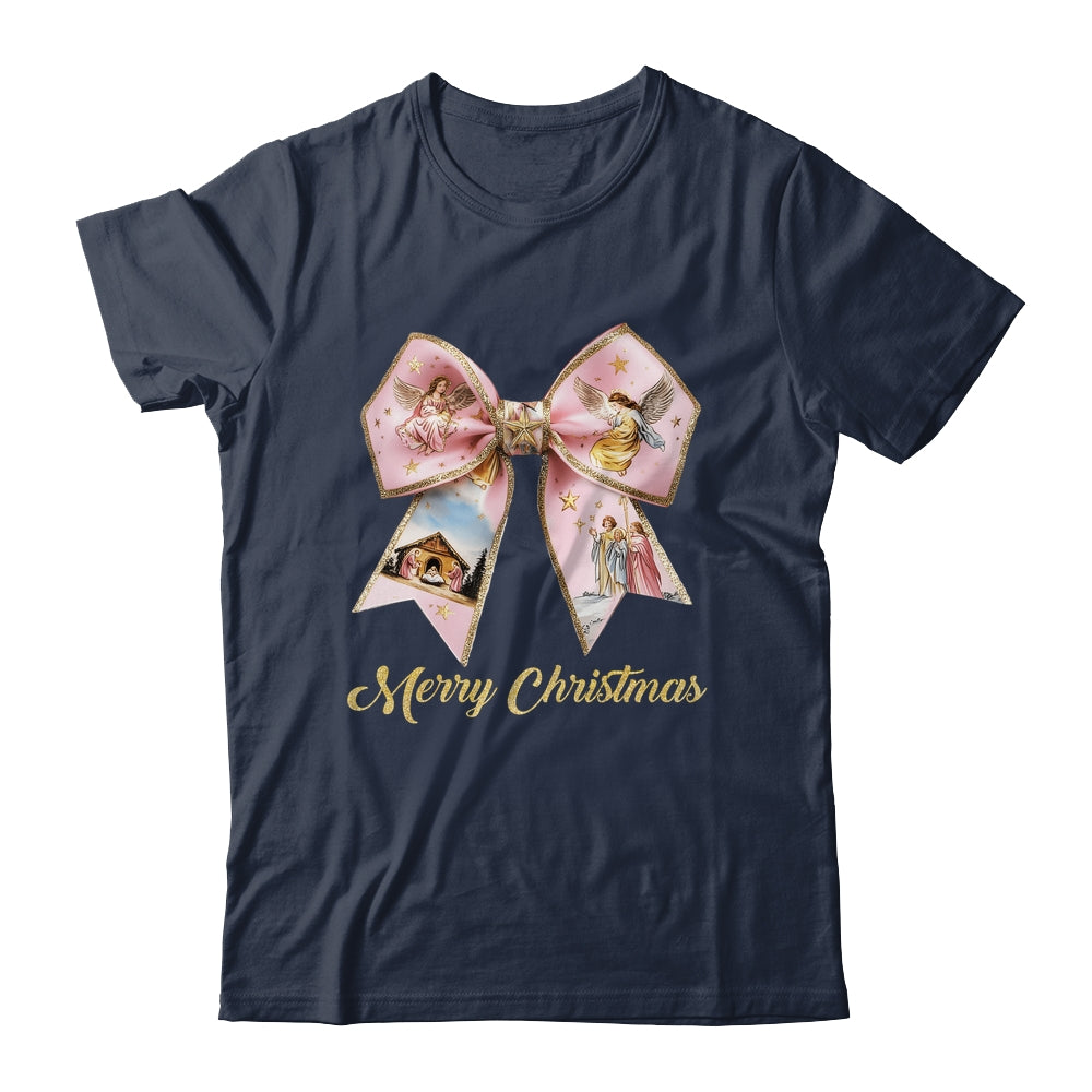 Pink Jesus Merry Christmas Coquette Bow Christmas Nativity Shirt & Sweatshirt | siriusteestore