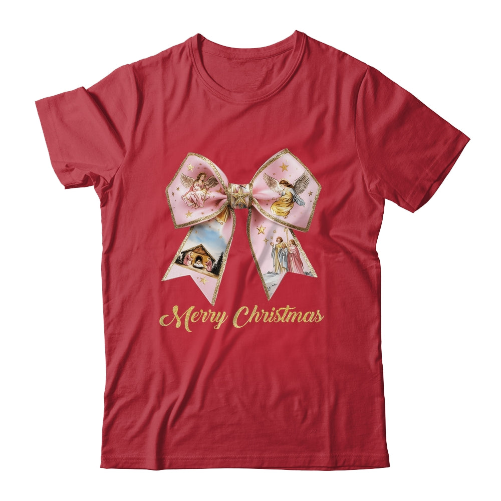 Pink Jesus Merry Christmas Coquette Bow Christmas Nativity Shirt & Sweatshirt | siriusteestore