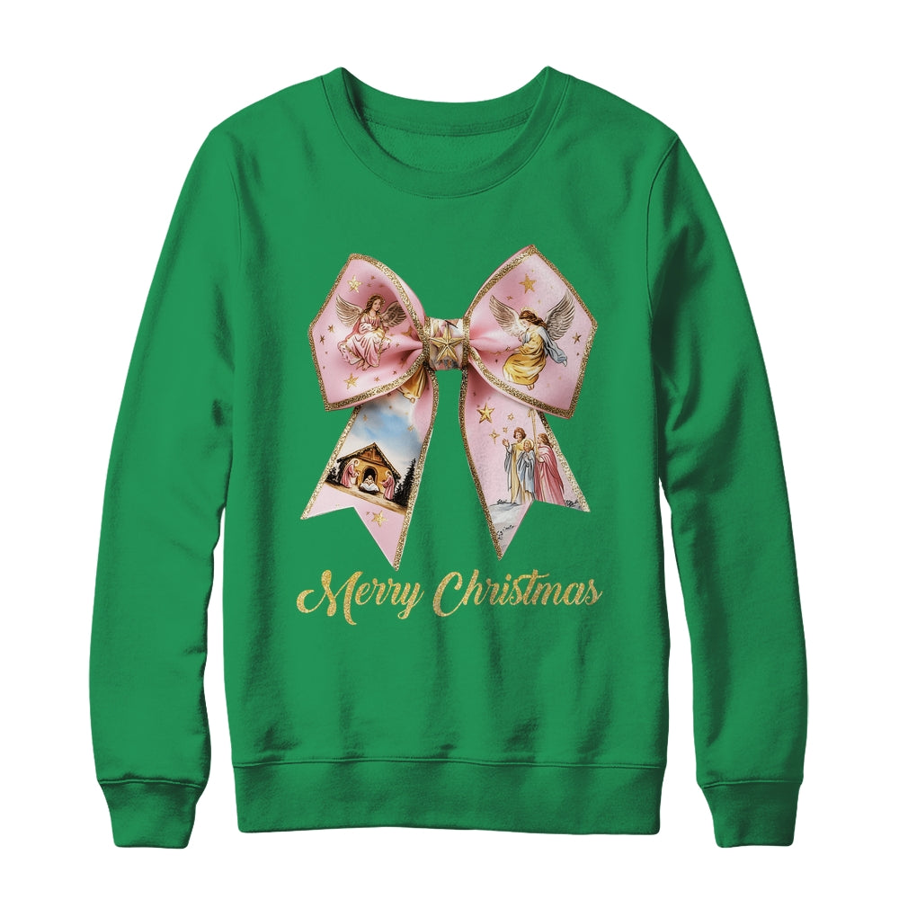 Pink Jesus Merry Christmas Coquette Bow Christmas Nativity Shirt & Sweatshirt | siriusteestore
