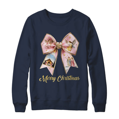 Pink Jesus Merry Christmas Coquette Bow Christmas Nativity Shirt & Sweatshirt | siriusteestore