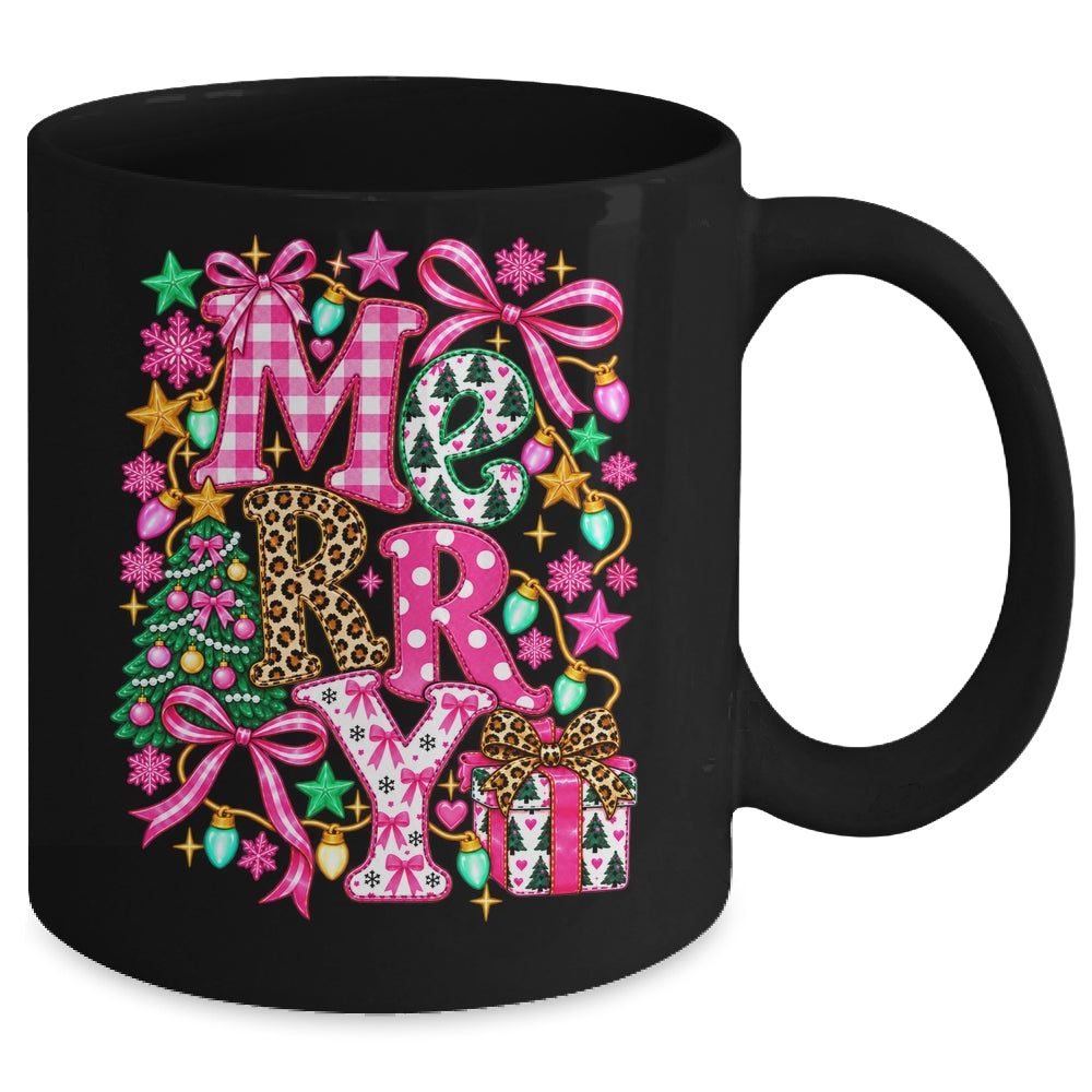 Pink Merry Christmas Leopard Bow Tree Holiday Women Girls Mug | siriusteestore