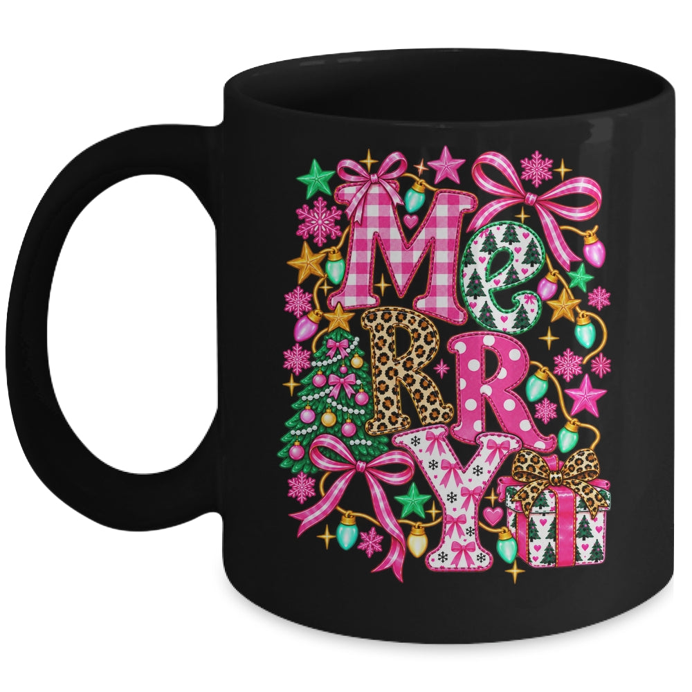 Pink Merry Christmas Leopard Bow Tree Holiday Women Girls Mug | siriusteestore